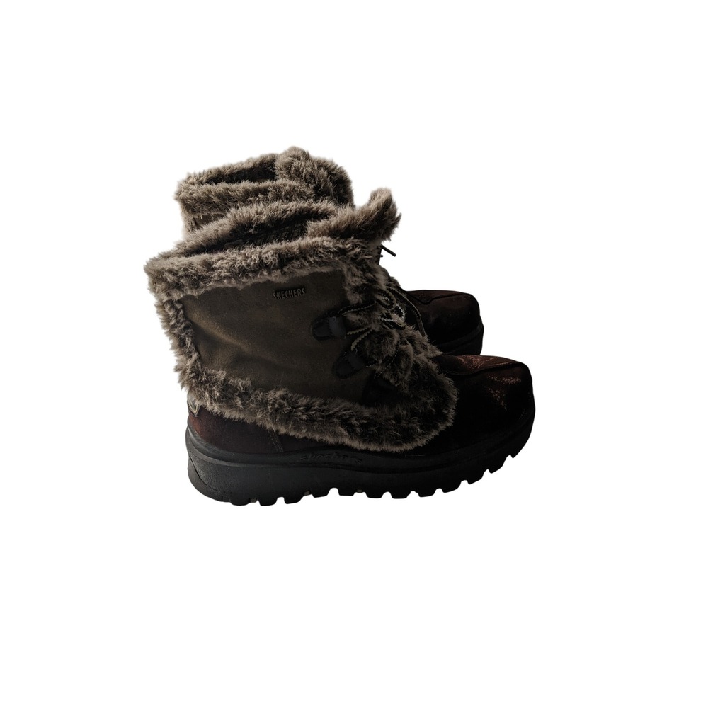 Skechers Outdoor Women 10 Brown Suede Faux Fur Plaid Winter Boots 46083 CHGR